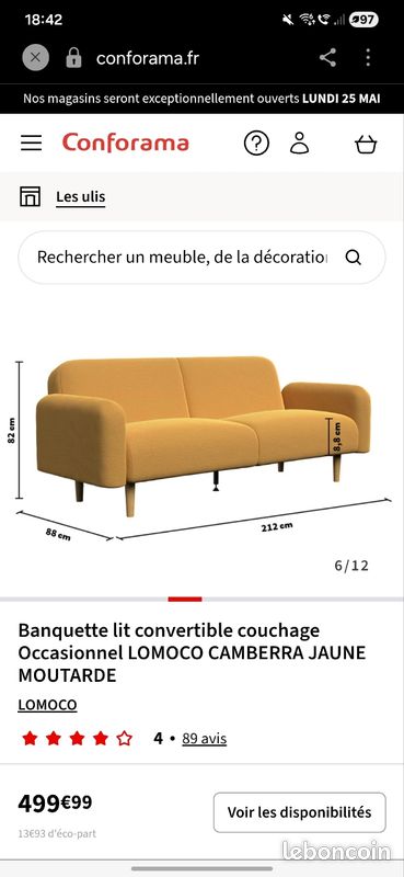 Canapé convertible jaune moutarde (image 2)