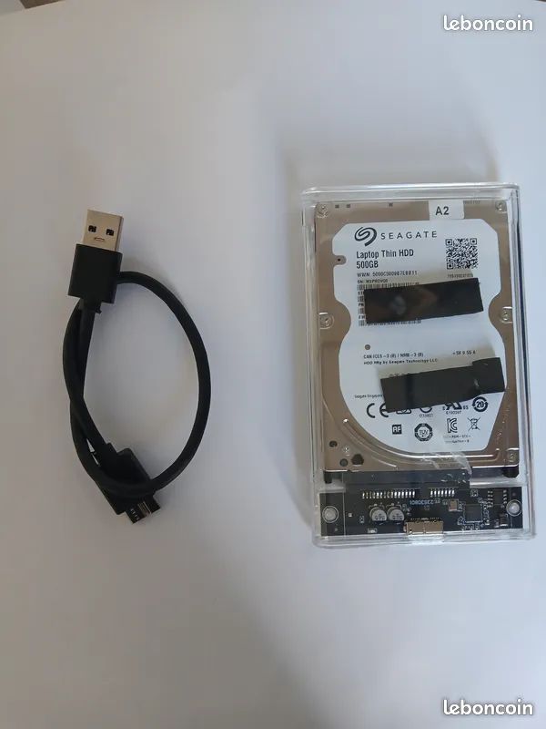 Disque dur externe USB 3 500 go reconditionné boitier transparent amovible neuf (image 1)
