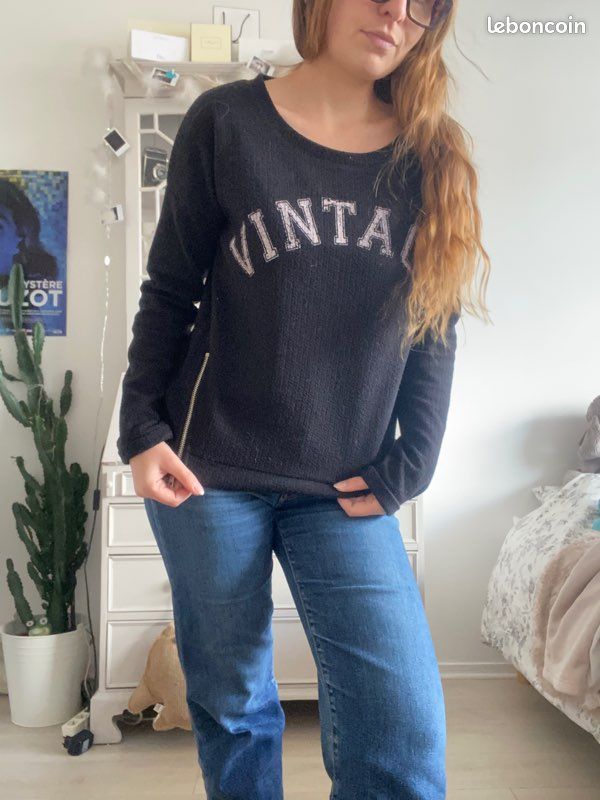 Sweat inscription“VINTAGE” noir – Taille S (image 3)
