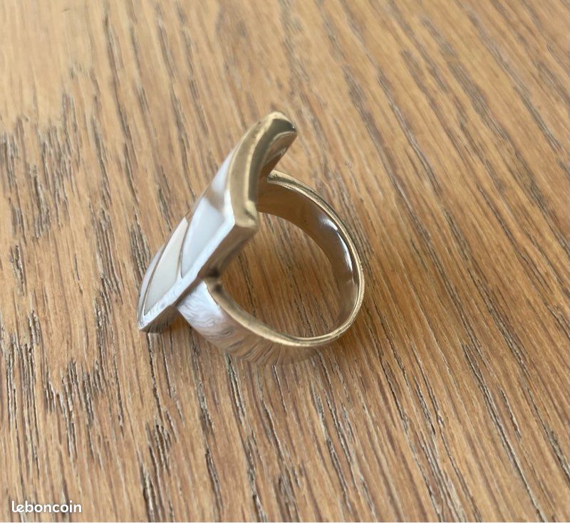 Bague Argent Alpaca Et Nacre – Taille 50 – Occasion – Couleur Argenté