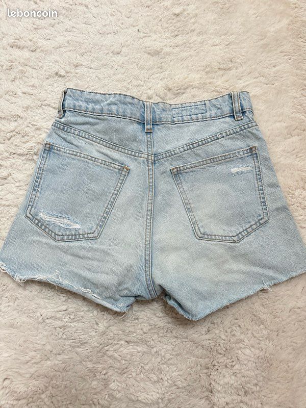 Short Taille Haute Zara Femme, Gris Délavé, Coupe Cut-off, Denim, Taille 2
