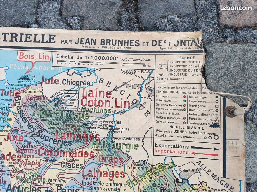 Ancienne grande carte scolaire affiche - France Industrielle et minérale - BRUNHES (image 3)