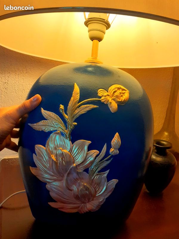 Grande lampe céramique bleue (image 4)