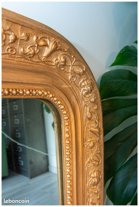 Miroir Louis Philippe Patine Antique, Moulure Bois Et Marbre XIXe