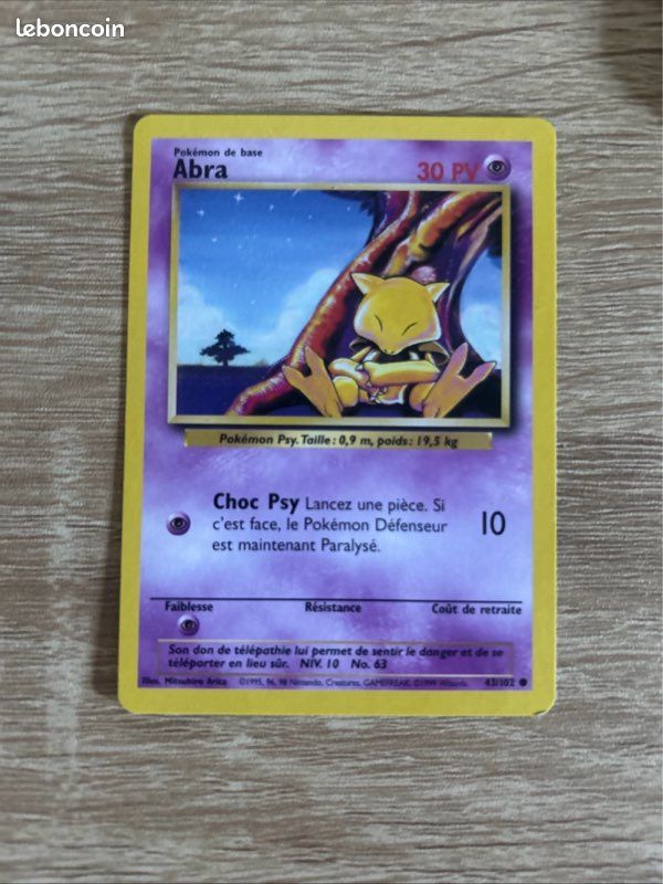 abra pokemon card 43 102 Vintage Common - Set/4 Abra Base Set Non-Holo Pokemon Cards 43/102 main image 1