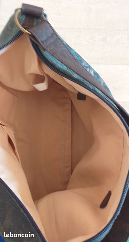 Sac NEUF en Jean bleu motif Doré & Simili Cuir Marron (image 15)