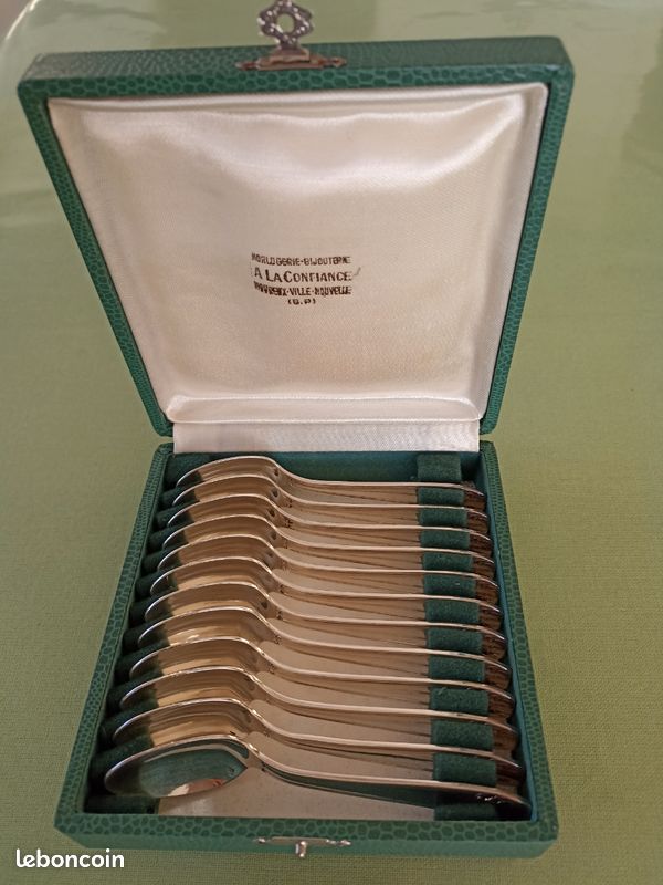 12 Silver-plated Metal Moka Spoons Orfèvre CBI Model Albi Net