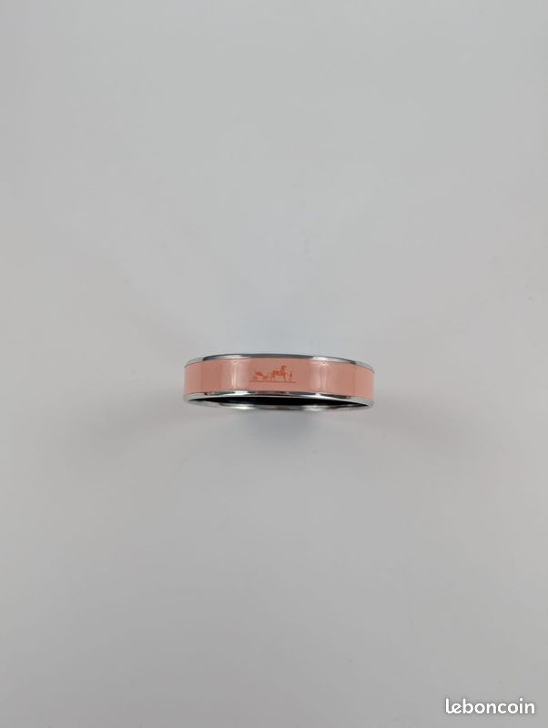 Bracelet Jonc Ouvrant Vintage En Métal Doré émaillé Rose Orangé - Diamètre 60mm X 12mm, Occasion