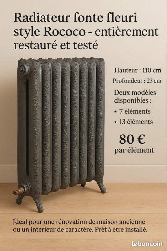 Radiateur fonte fleuri style Rococo – entièrement restauré et testé (image 1)