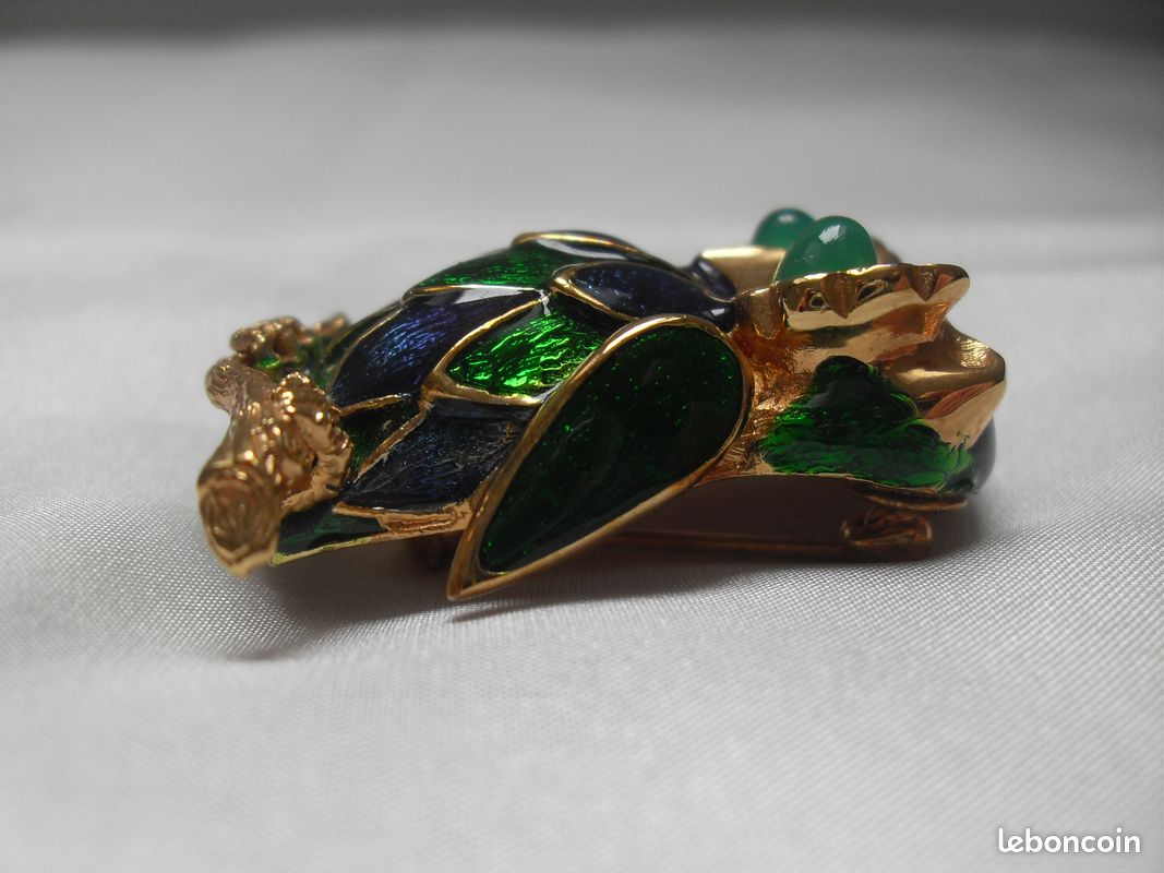 ZY - Broche Hibou Dorée Émail Strass Cabochon Vintage Owl Bijou - Montres & Bijoux