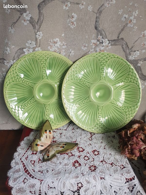 2 Plats Ronds Vintage Digoin Sarreguemines/Orchies - Décor Écossais Jaune & Vert