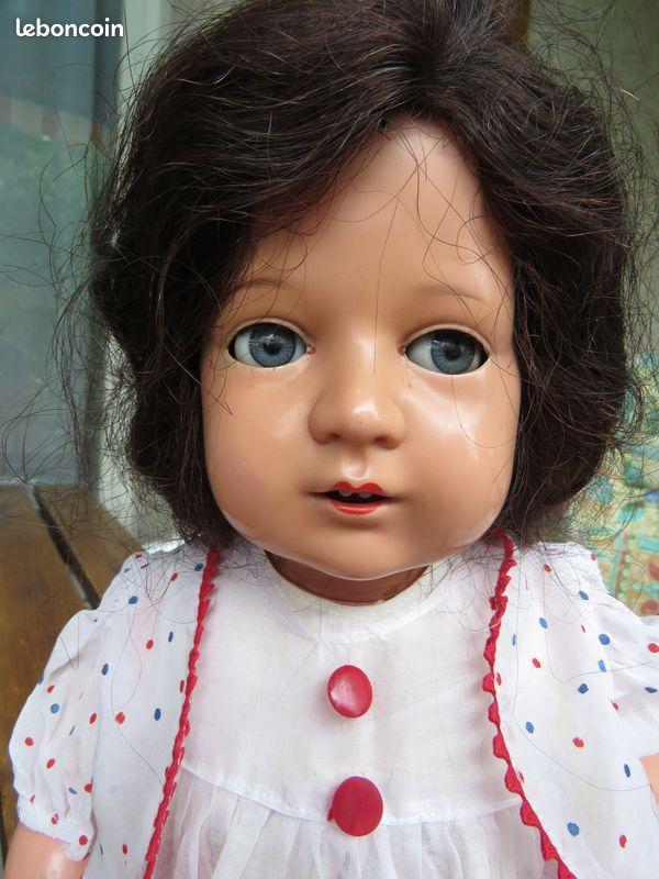 Poupée Ancienne DARES En Rhodoid - 67 Cm - Yeux Bleus - Cheveux Noirs - Années 60/70