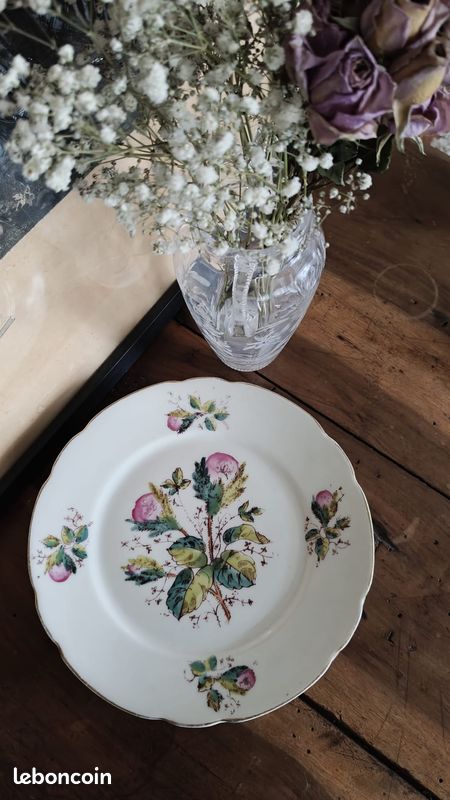 4 assiettes à dessert en porcelaine à motifs de roses moussues. 19ème siècle (image 3)