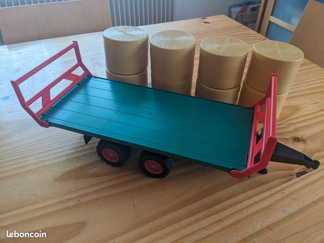 Remorque Transport Balles Bruder 02220 - Avec 8 Balles Rondes, échelle 1:16, Ferme Jouet