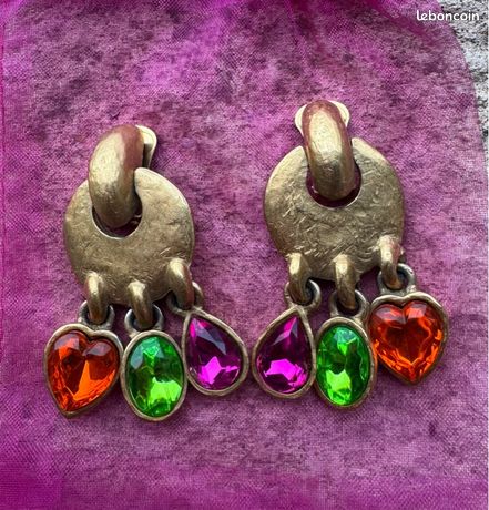 Boucles D'oreilles Anciennes Clips Agatha - Forme Dôme Incrusté De Cristaux - Environ 1,5 Cm