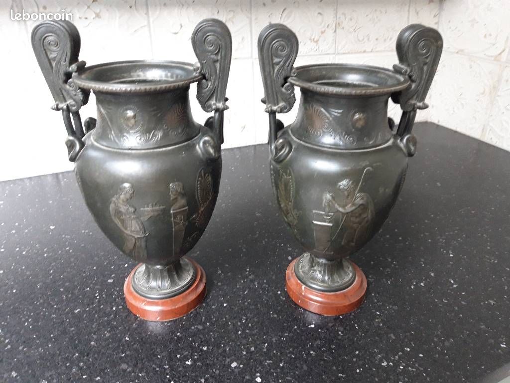 Vases anciens amphores _ grec _ romain _ Cassolettes _ Régule ou « faux bronze » _ XIXème siècle _ Vintage (image 1)