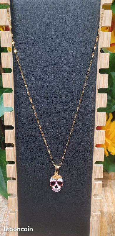 Chaine Acier inoxydable dorée et son Pendentif Tête de Mort – 3 – Neuf (image 5)