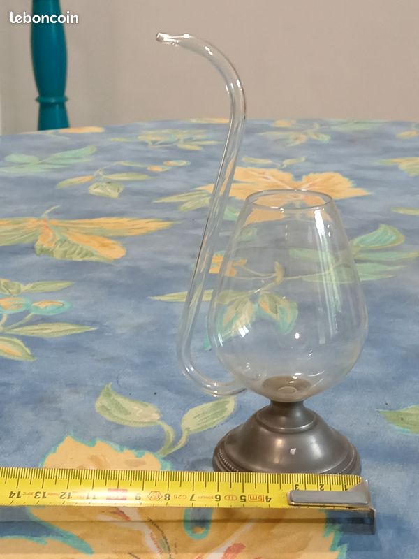 Ancien Verre pipe à Cognac avec pied en étain (image 9)