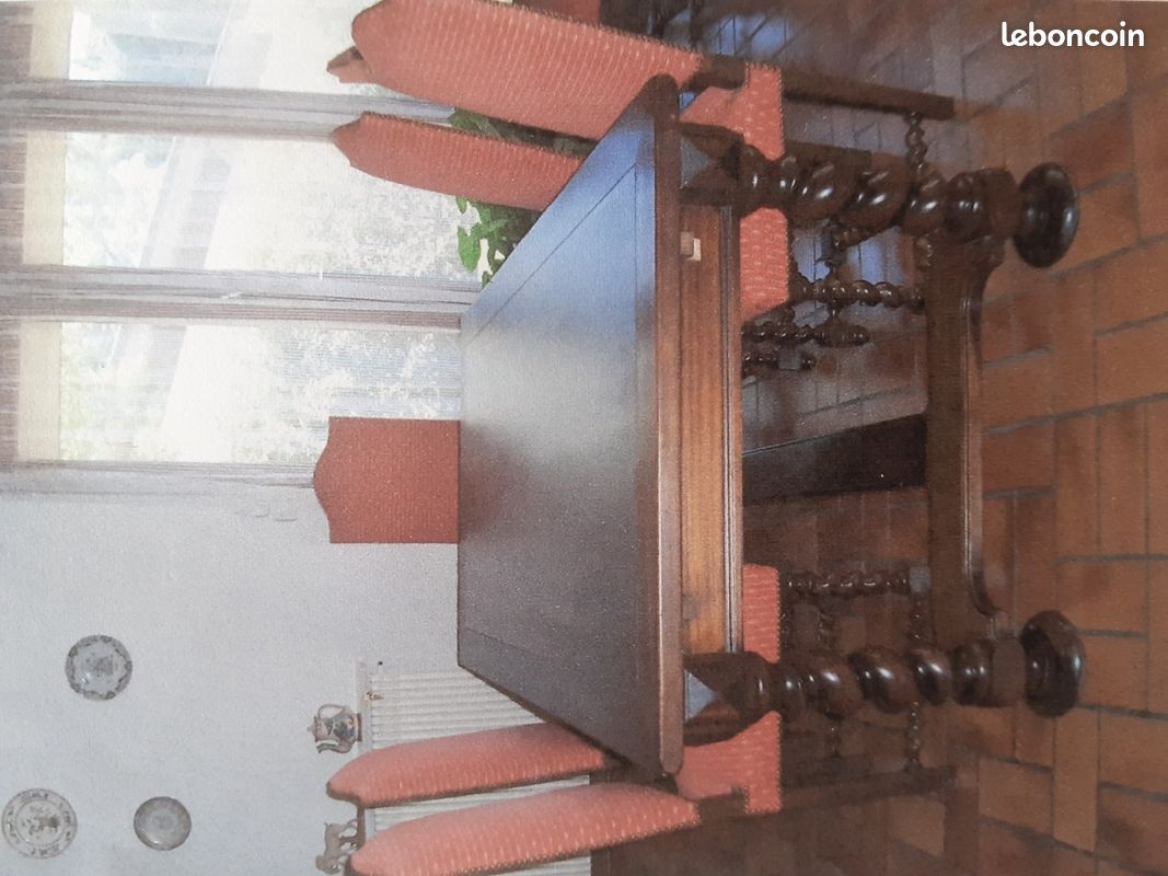 Grande table bois noyer et 8 chaises tissus (image 1)