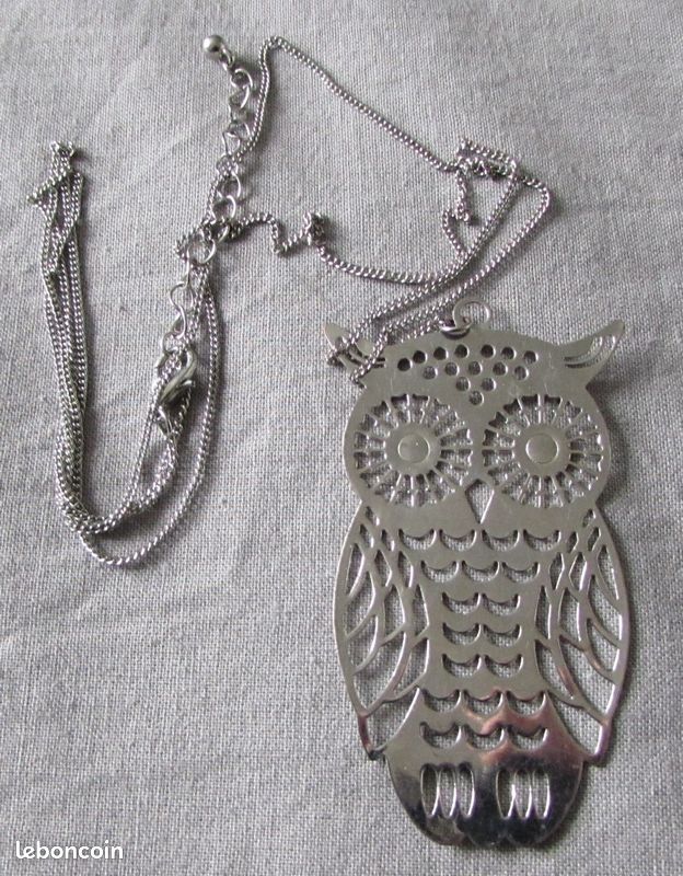 Pendentif Chouette En Plaque Or Avec Cordon Cuir Noir - Occasion, Idéal Cadeau Original