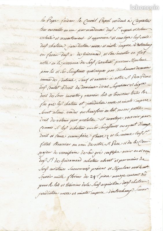 Copie de l'Acte de vente du CHÂTEAU D' ENTRECHAUX 1499 [ ENTRECHAUX VAUCLUSE] (image 5)