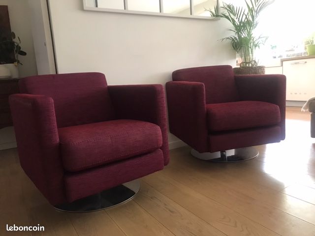 Paire de fauteuils vintage framboise (image 1)