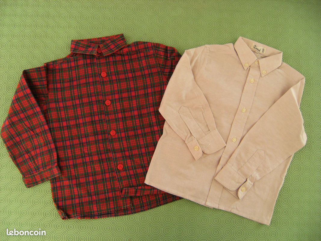 2 Chemises pour garçon 4 ans manches longues unie et écossaise - Vêtements
