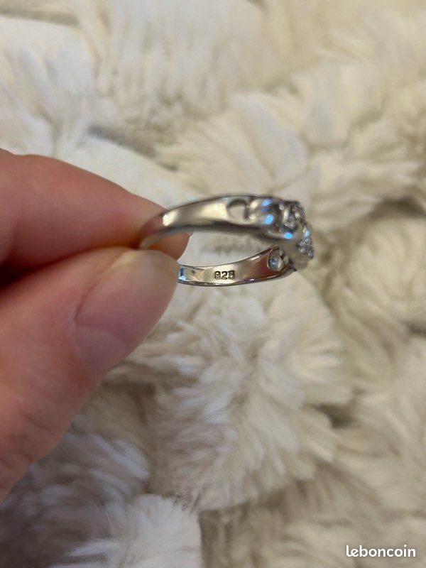 B26AG Neuf Jolie Bague Argent Massif Rhodié 925 Strass Diamant Lot