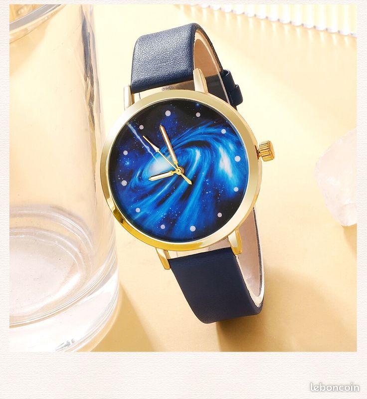 Parure De Bijoux 5 Pièces Bleu Nuit - Montre + Pendentif + Boucles D'Oreilles + Bague - Neuf Avec Étiquettes