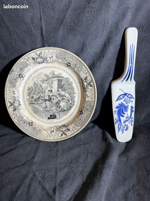 Assiette montereau pastorale et pelle tarte faience (image 1)