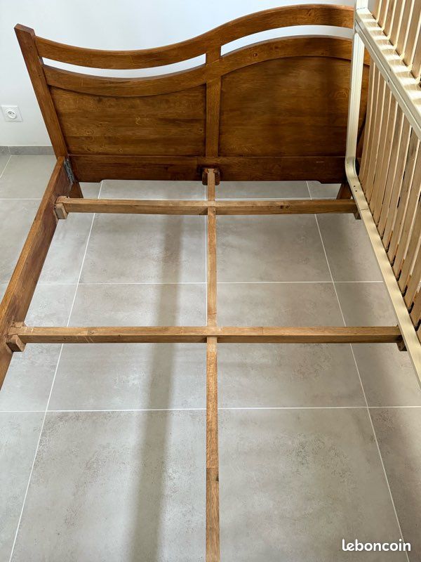 Ensemble lit en bois + sommier + table de chevet (image 4)