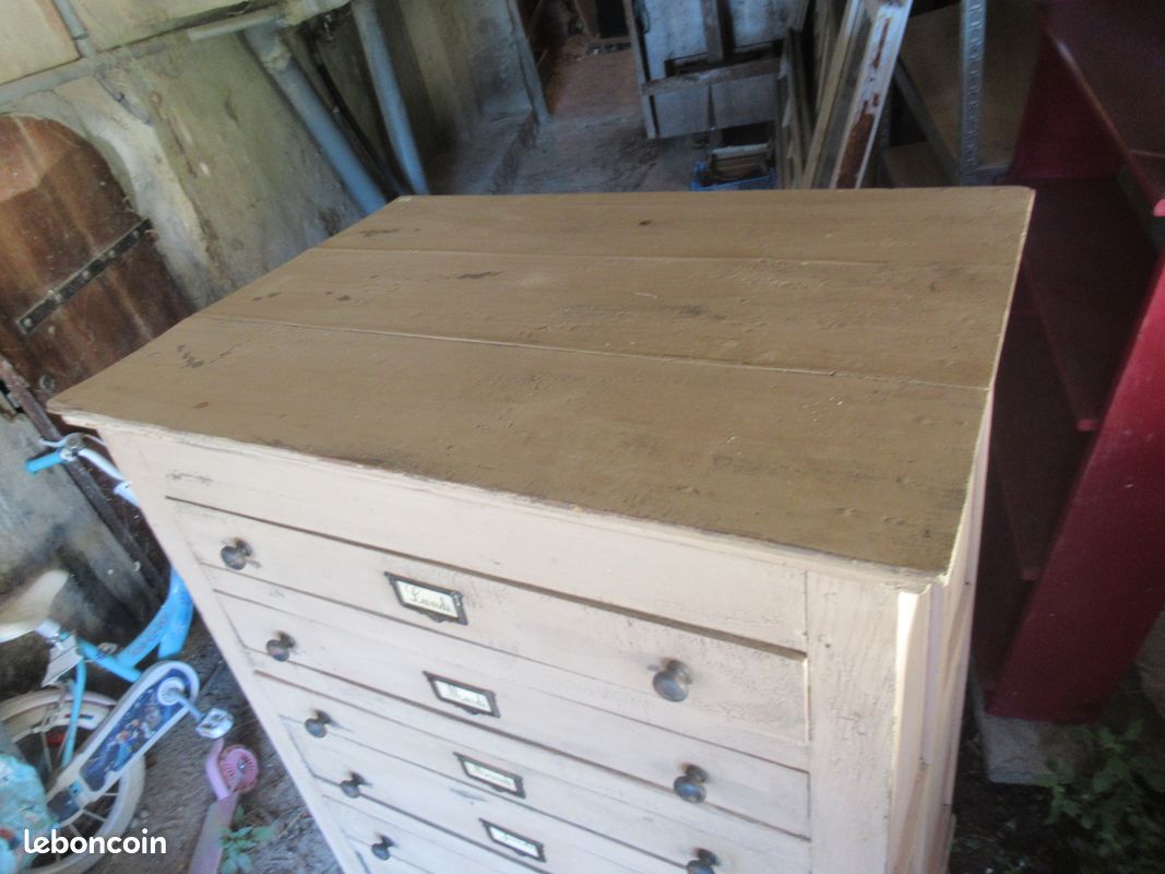 Meuble de métier semainier tiroirs bois ancien (image 4)