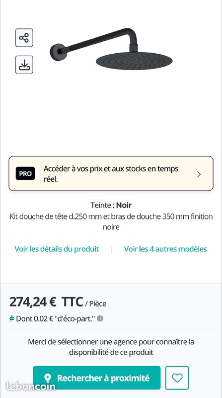 Tête de douche ronde noire alterna avec support (image 3)