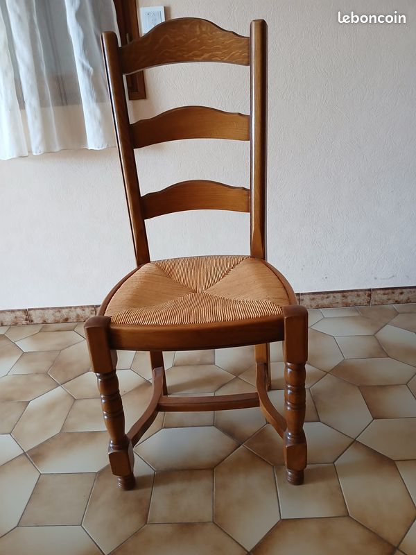 Lot de 6 chaises rustiques en bois massif et assise paille (image 3)