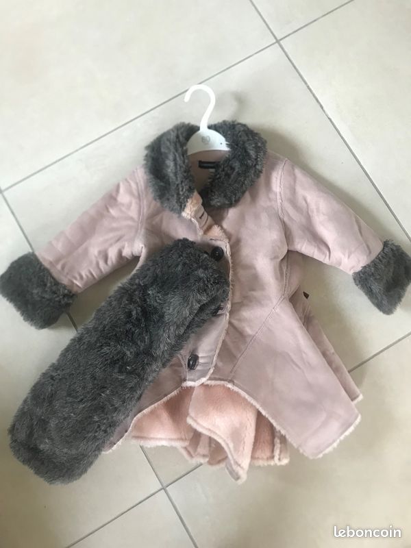 Manteau fourrure rose jean bourget avec echarpe (image 1)