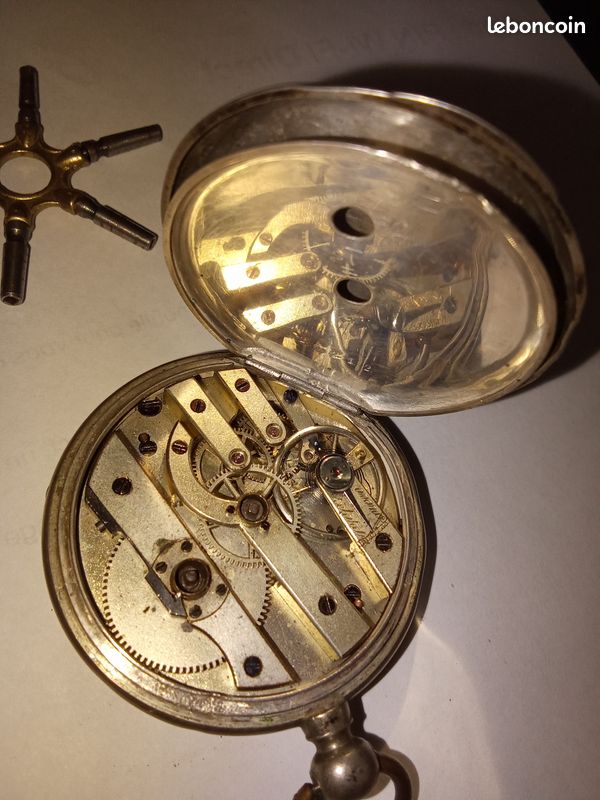 Montre Gousset Ancienne En Argent - Mécanisme Cylindre 8 Rubis, Sans Clé Et Sans Verre, Vintage