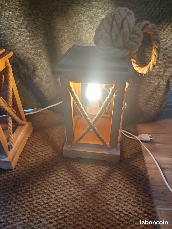 Lot 2 lampes en bois et corde (image 3)
