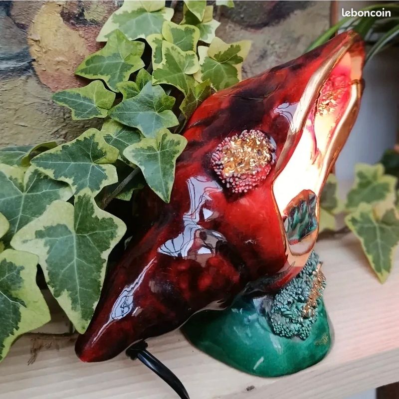 Lampe veilleuse coquillage Vallauris signée Bigorneau céramique vintage décor marin (image 2)