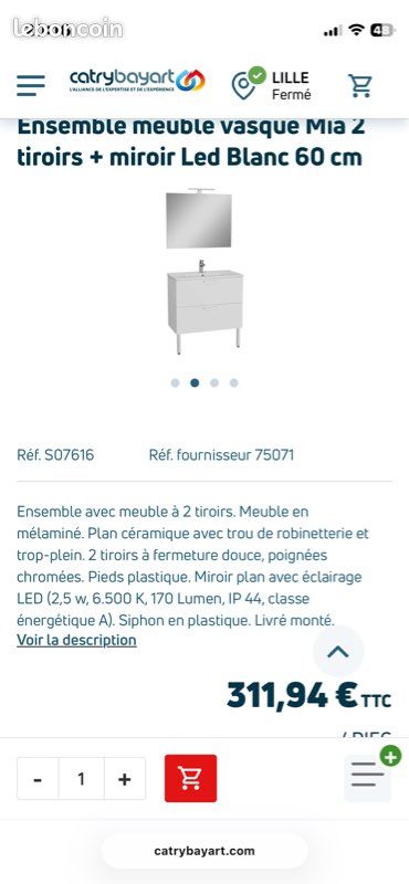 Meuble blanc avec vasque miroir et led produit neuf emballé (image 1)