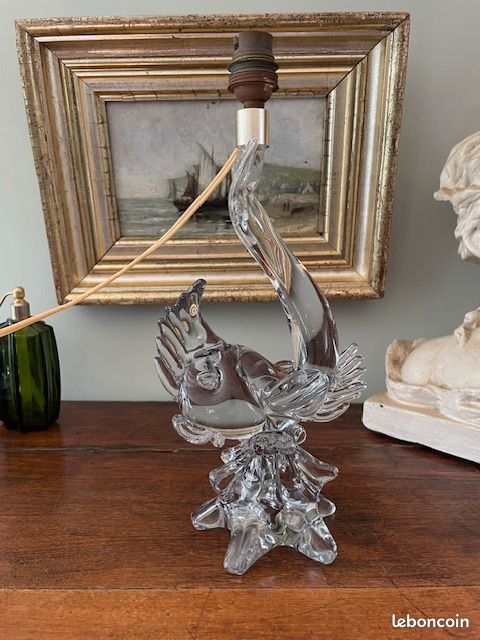 Petite Lampe à Pied Avec Décor En Cristal - Années 50, Bon état Général