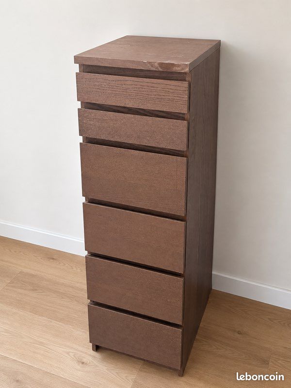 Commode haute IKEA MALM 6 tiroirs avec miroir – brun (image 1)