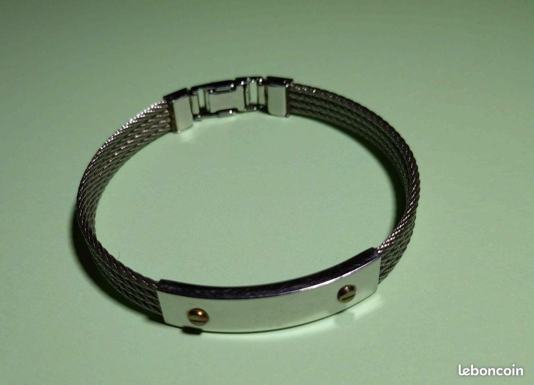 Bracelet Jonc Câble Gris Et Doré 3 Mm - Diamètre 6,7 Cm, Acier Inox Et Alliage, Sans Fermoir