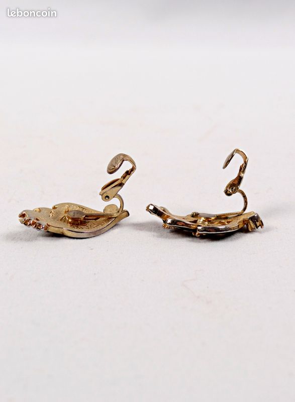 Paire De Clips D'oreilles Style Art Déco – Multicolore, Métal Et Résine – Très Bon état
