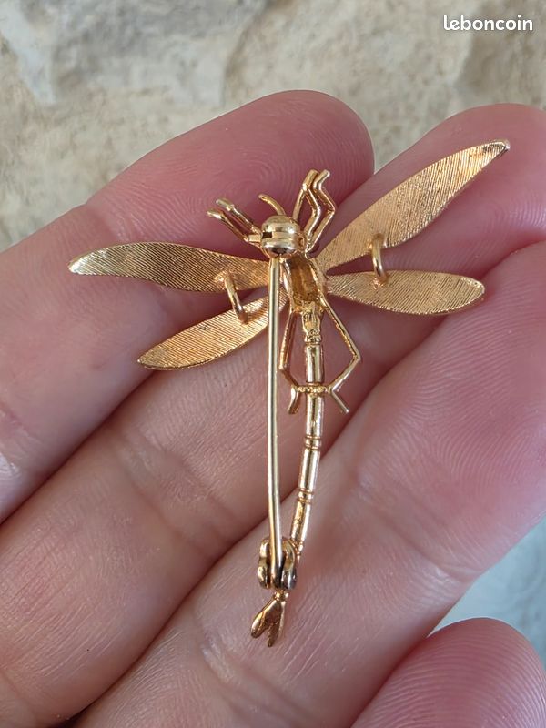 Broche Ancienne Art Nouveau - Libellule En Corne Blonde, Estampillée - Occasion Collection