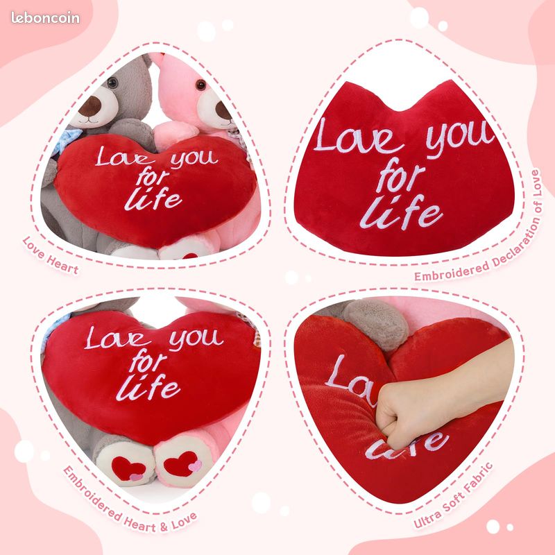 MorisMos Ours en Peluche avec Oreiller Coeur, 40cm Ours Peluche Moyenne Nounours en Peluche Kawaii Animaux en Peluch Teddy Bear Cadeau pour Petite Amie Enfants pour Anniversaire Saint-Valentin Deco (image 6)
