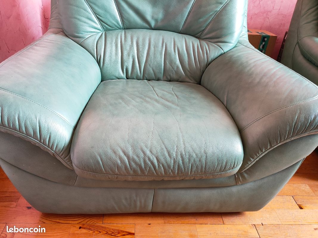 2 fauteuils cuir verts (image 1)