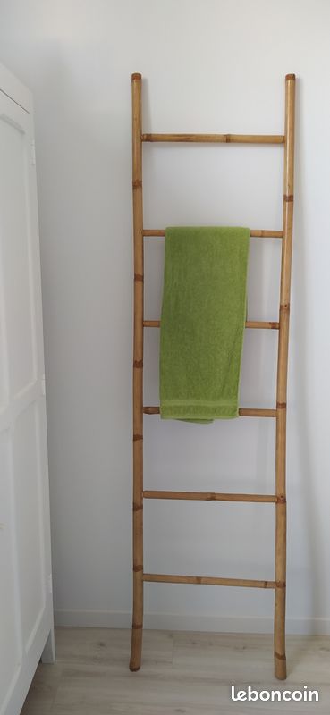 Échelle Décorative En Bambou Naturel Spetebo 170 Cm - Style Campagne Chic, Porte-Manteaux Mural, Porte-Serviettes, Valet 6 Barreaux, Élément Déco Authentique