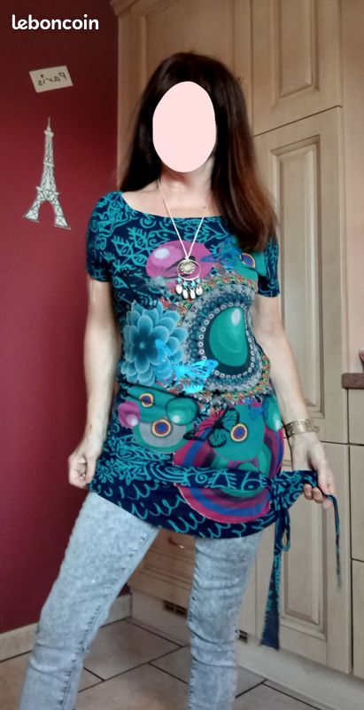 Robe-tunique Femme Desigual Taille L (40) - Multicolore Imprimé Floral - Maille Coton - Très Bon état