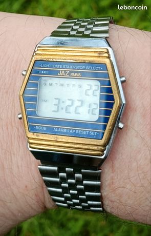 Montre JAZ 1546 Quartz Vintage 1978 - Boîtier Doré Acier, Bracelet Cuir - Occasion Fonctionne