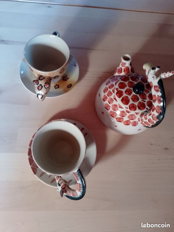 Théière En Céramique Girafe Girafen Avec 2 Tasses - 500 Ml, Peinte à La Main - Set Mignon Pour Thé, Café, Lait